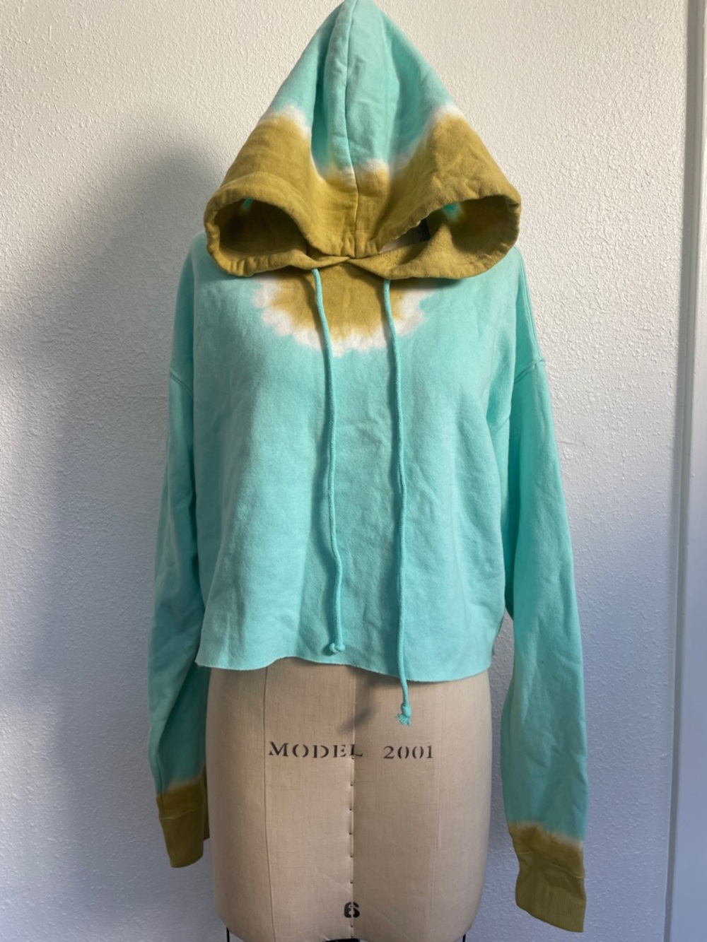 Aqua/ green Tie-Dye Cropped Hoodie by Wild Fable